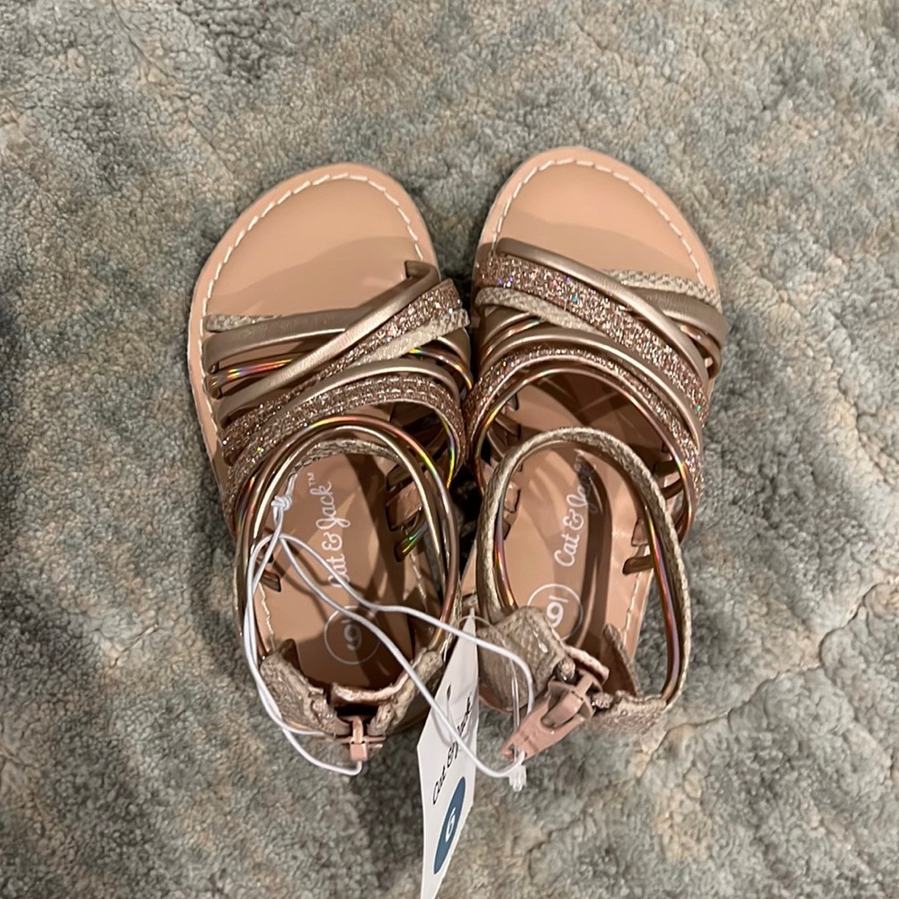 NWT Baby Girl Cat and Jack Gold Sandals. Size 6